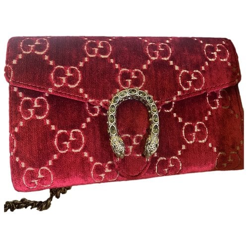 Pre-owned Gucci Dionysus Velvet Clutch Bag In Red