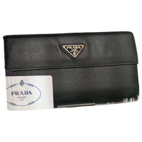 Pre-owned Prada Tessuto Leather Card Wallet In Black