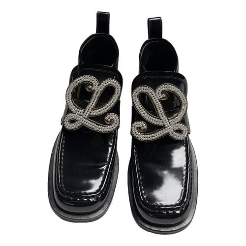 Pre-owned Loewe Patent Leather Mocassin Boots In Black