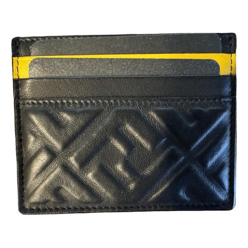 Pre-owned Fendi Leather Card Wallet In Black