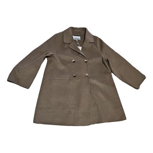 Pre-owned Ganni Wool Trench Coat In Brown