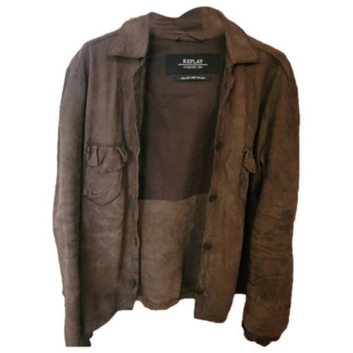 Pre-owned Replay Leather Biker Jacket In Brown