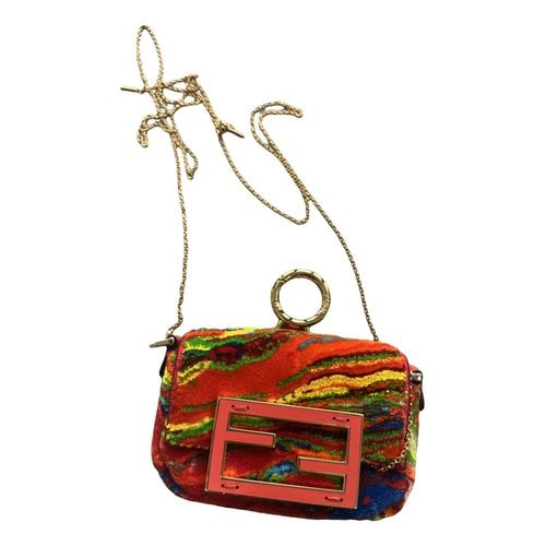Pre-owned Fendi Baguette Velvet Handbag In Red