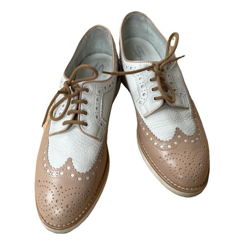 Pre-owned Santoni Leather Lace Ups In Beige