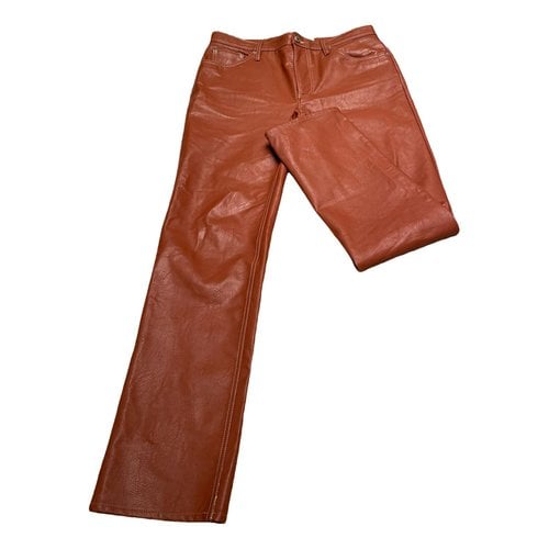 Pre-owned Séfr Vegan Leather Trousers In Brown