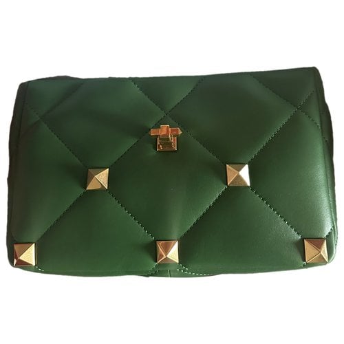 Pre-owned Valentino Garavani Roman Stud Leather Handbag In Green
