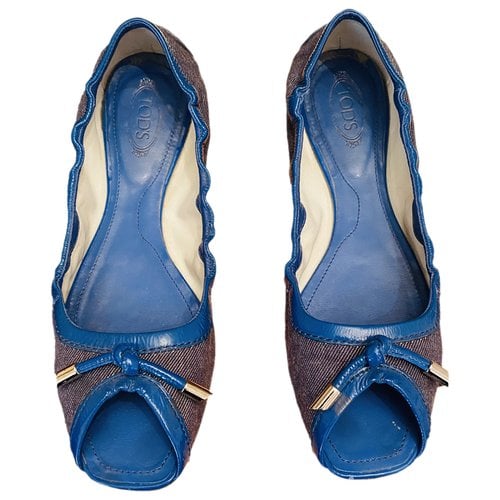 Pre-owned Tod's Leather Ballet Flats In Navy