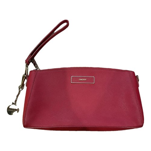 Pre-owned Dkny Leather Clutch Bag In Red