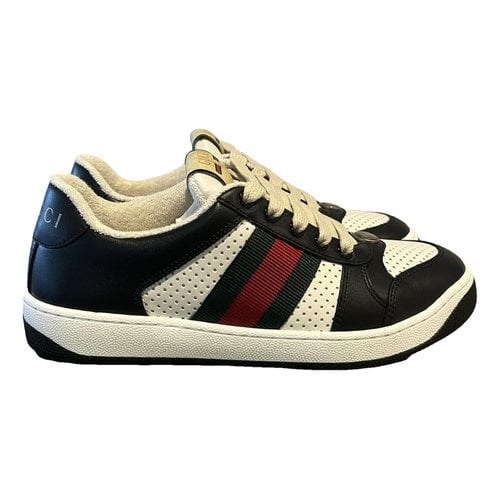 Pre-owned Gucci Screener Leather Trainers In Black