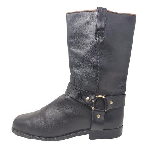 Pre-owned Buttero Leather Western Boots In Black