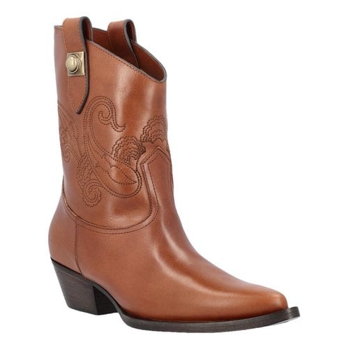 Pre-owned Etro Leather Western Boots In Brown