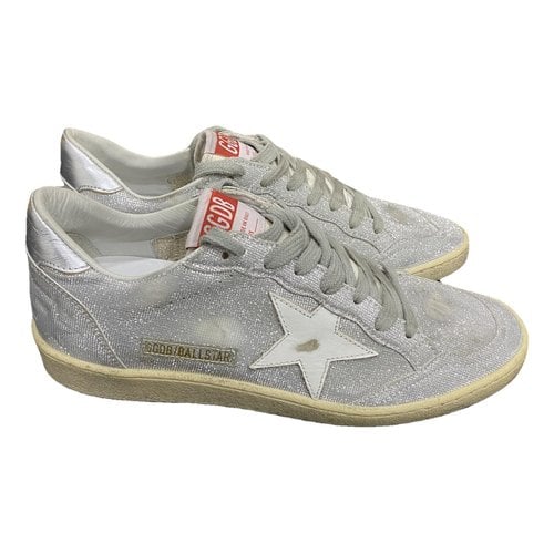 Pre-owned Golden Goose Ball Star Cloth Trainers In Silver
