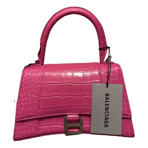 Pre-owned Balenciaga Hourglass Leather Crossbody Bag In Pink