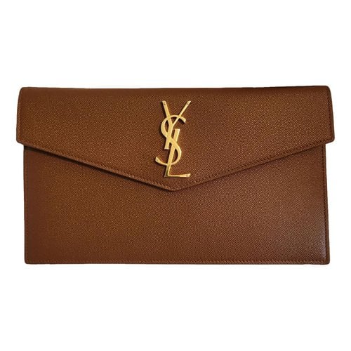 Pre-owned Saint Laurent Leather Clutch Bag In Brown