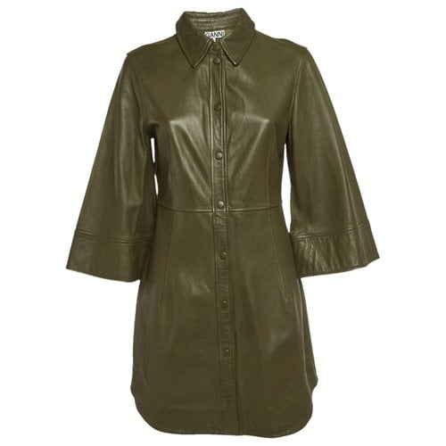 Pre-owned Ganni Leather Dress In Green