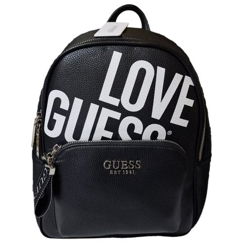 Pre-owned Guess Vegan Leather Backpack In Black