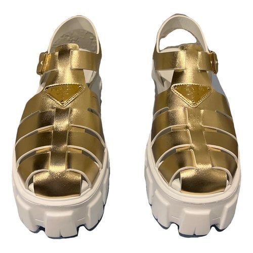 Pre-owned Prada Leather Sandal In Gold