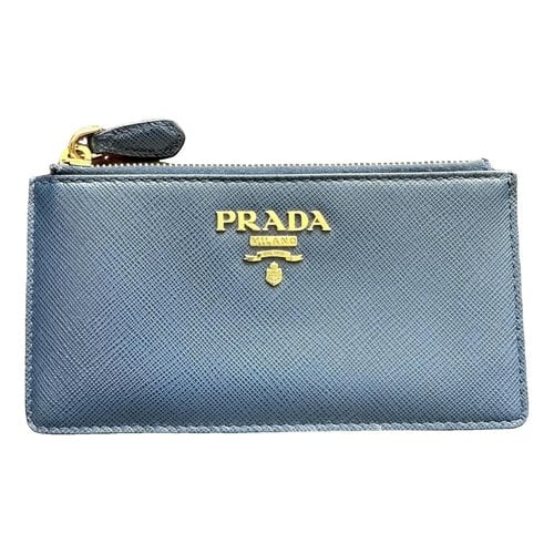 Pre-owned Prada Leather Card Wallet In Blue