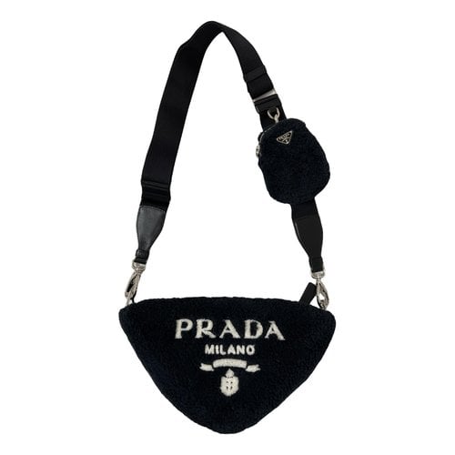 Pre-owned Prada Triangle Faux Fur Crossbody Bag In Black