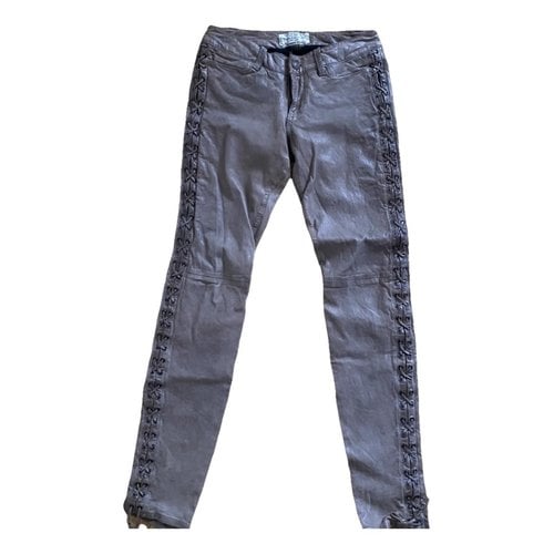 Pre-owned Allsaints Leather Slim Pants In Grey