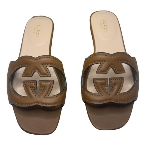 Pre-owned Gucci Double G Leather Sandal In Brown