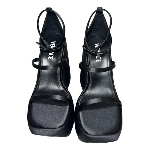 Pre-owned Versace Cloth Heels In Black