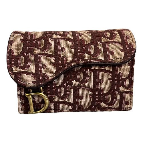 Pre-owned Dior Saddle Cloth Wallet In Burgundy