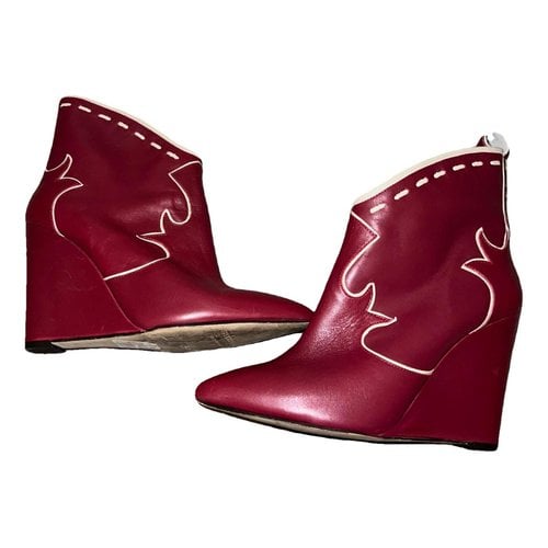 Pre-owned Mellow Yellow Leather Boots In Burgundy