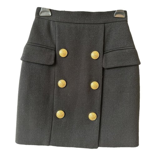 Pre-owned Balmain Wool Mini Skirt In Black