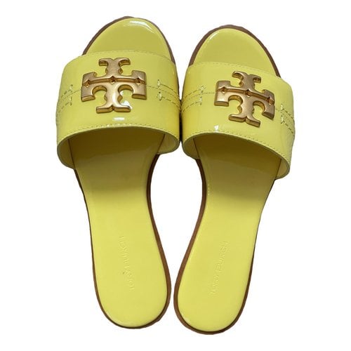 Pre-owned Tory Burch Patent Leather Mules & Clogs In Yellow