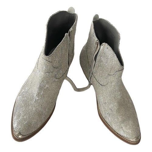 Pre-owned Golden Goose Glitter Ankle Boots In Silver