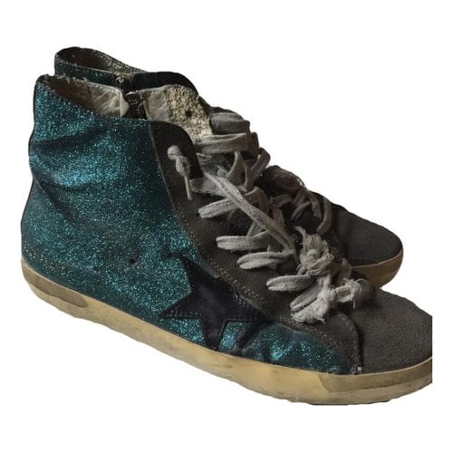 Pre-owned Golden Goose Francy Glitter Trainers In Green