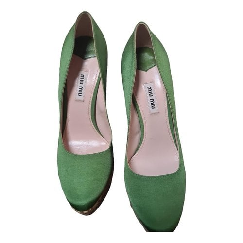 Pre-owned Miu Miu Cloth Heels In Green
