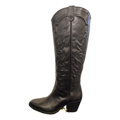 Pre-owned Maje Leather Cowboy Boots In Black