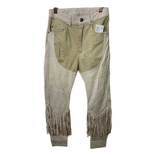 Pre-owned Understated Leather Leather Straight Pants In Beige