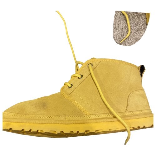 Pre-owned Ugg Faux Fur Boots In Yellow