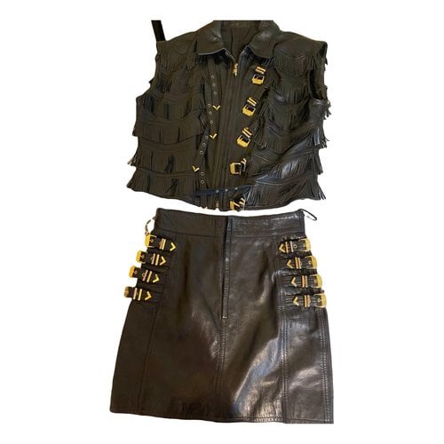 Pre-owned Versace Leather Dress In Black