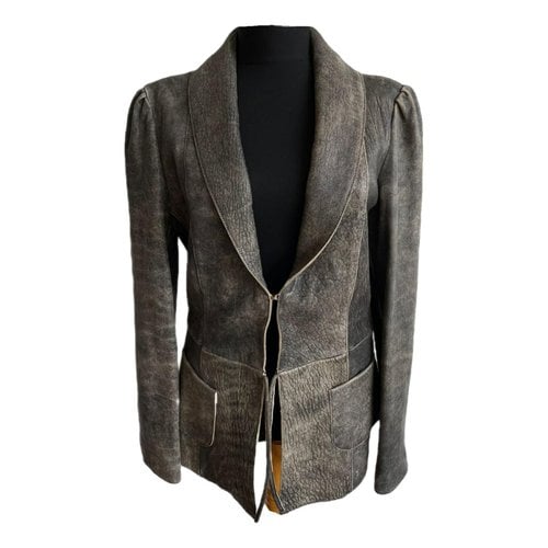Pre-owned Just Cavalli Leather Jacket In Grey