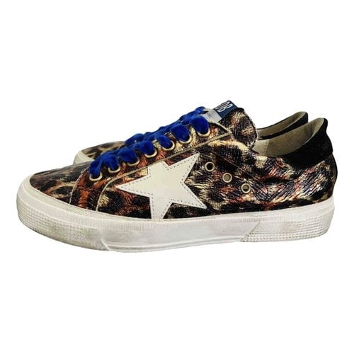 Pre-owned Golden Goose May Leather Trainers In Metallic