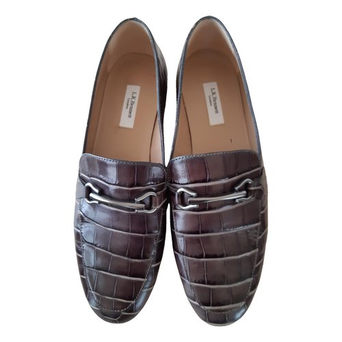 Pre-owned Lk Bennett Leather Flats In Grey