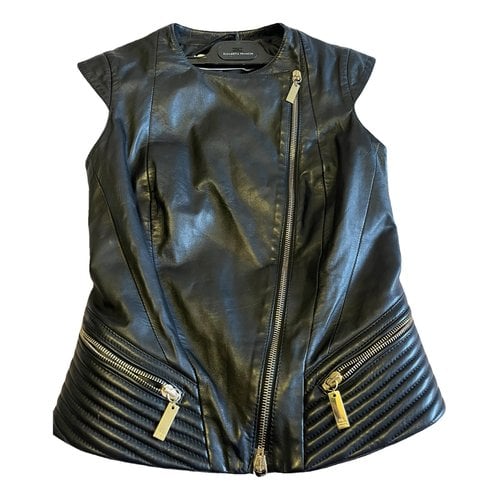 Pre-owned Elisabetta Franchi Leather Short Vest In Black