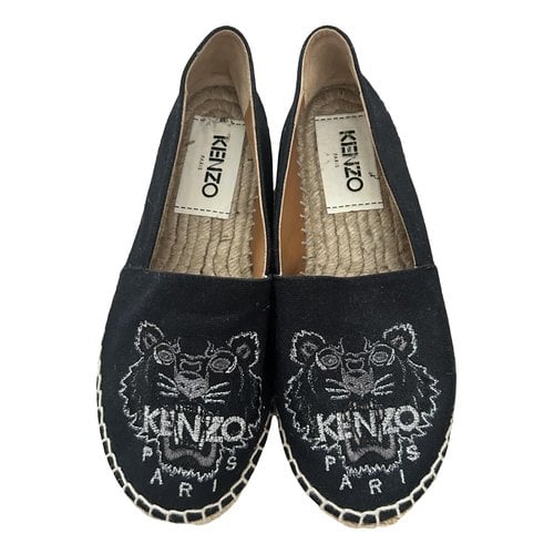 Pre-owned Kenzo Tigre Leather Espadrilles In Black