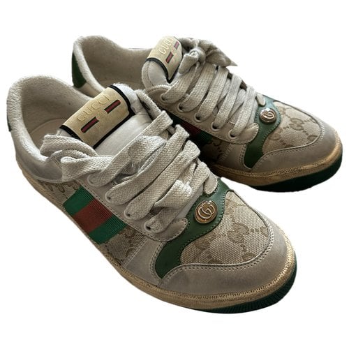 Pre-owned Gucci Screener Leather Trainers In Green