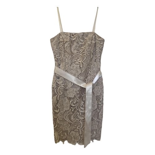 Pre-owned Adrianna Papell Lace Mini Dress In Beige