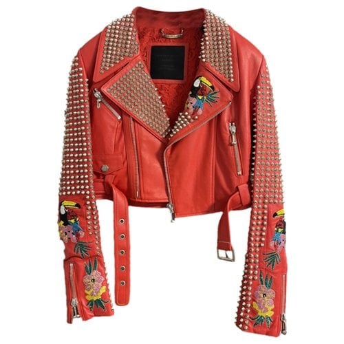 Pre-owned Philipp Plein Leather Jacket In Red