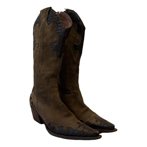 Pre-owned Janet & Janet Cowboy Boots In Brown