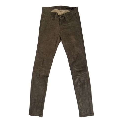 Pre-owned Rag & Bone Leather Slim Pants In Khaki