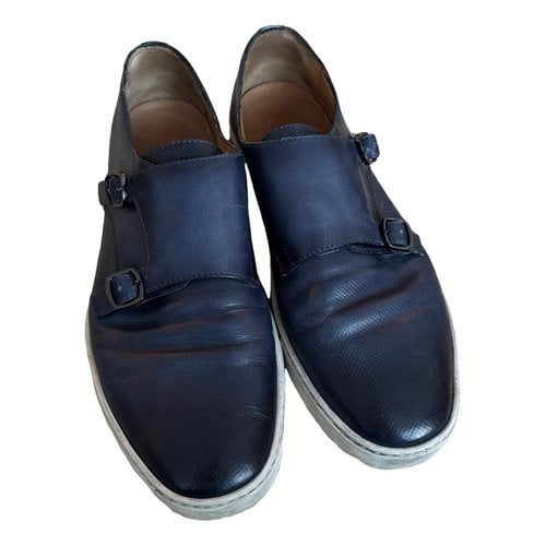 Pre-owned Santoni Leather Flats In Navy