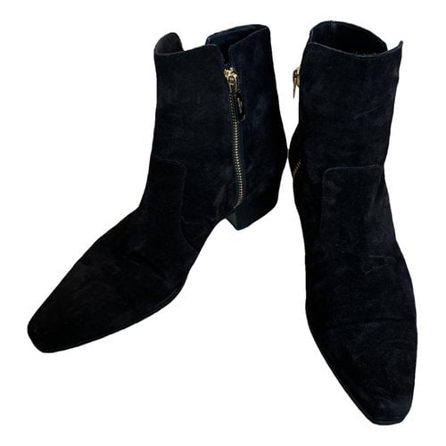 Pre-owned Balmain Velvet Boots In Black