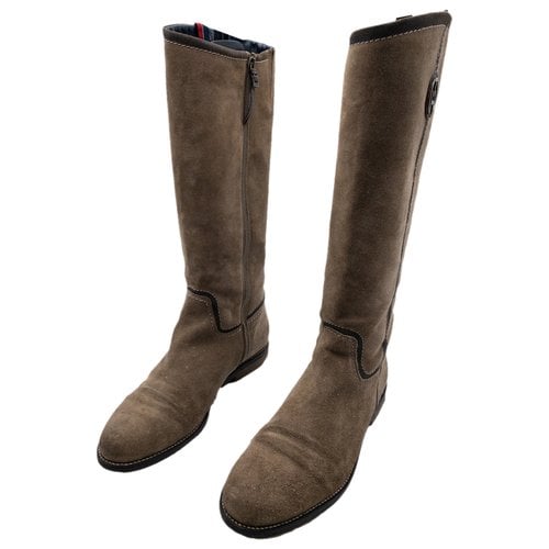 Pre-owned Tommy Hilfiger Leather Riding Boots In Beige
